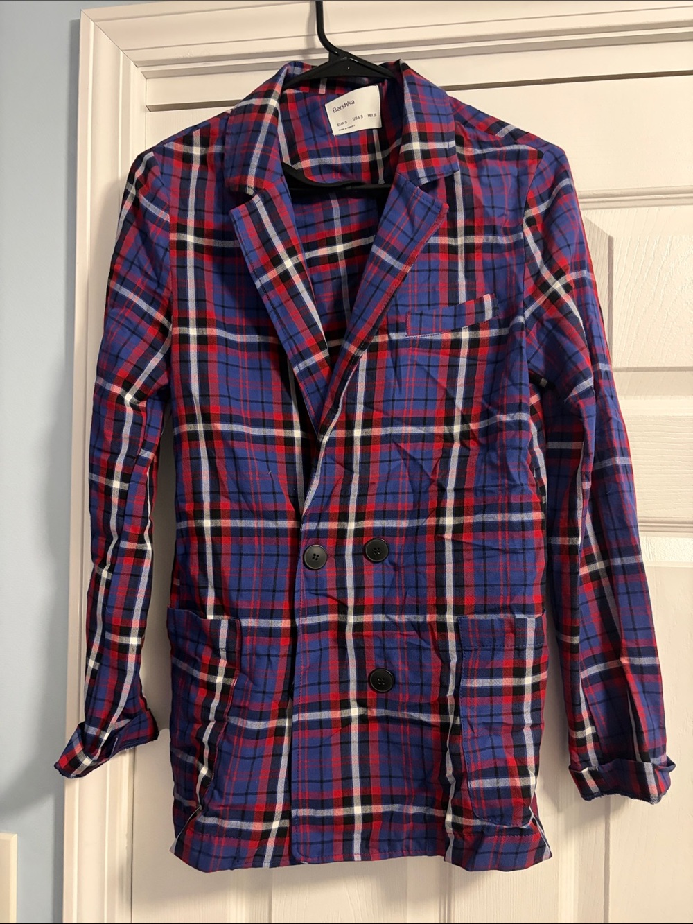 Bershka Blue & Red Plaid Button Down Shirt